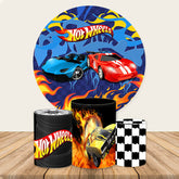 Lofaris Blue And Golden Themed Hot Wheels Round Backdrop Kit